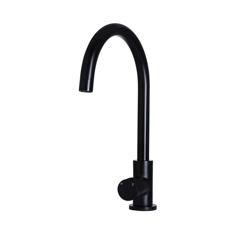 Meir Round Gooseneck Kitchen Sink Mixer Tap with Pinless Handle - Black Matte