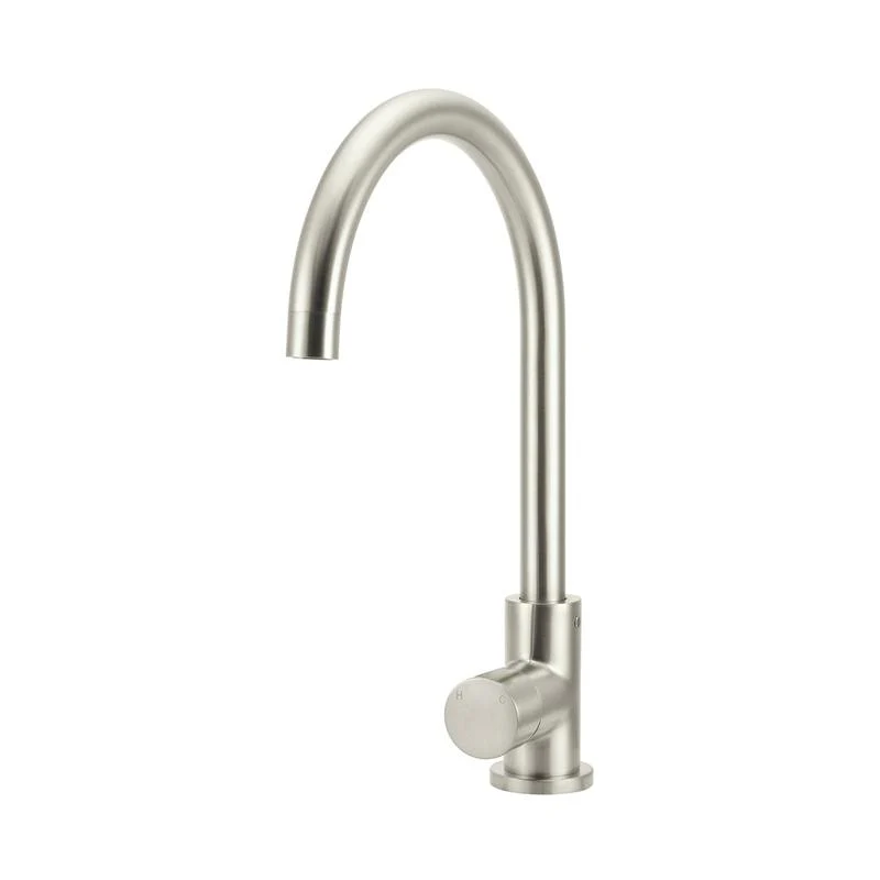 Meir Round Gooseneck Kitchen Sink Mixer Tap with Pinless Handle - PVD Brushed Nickel