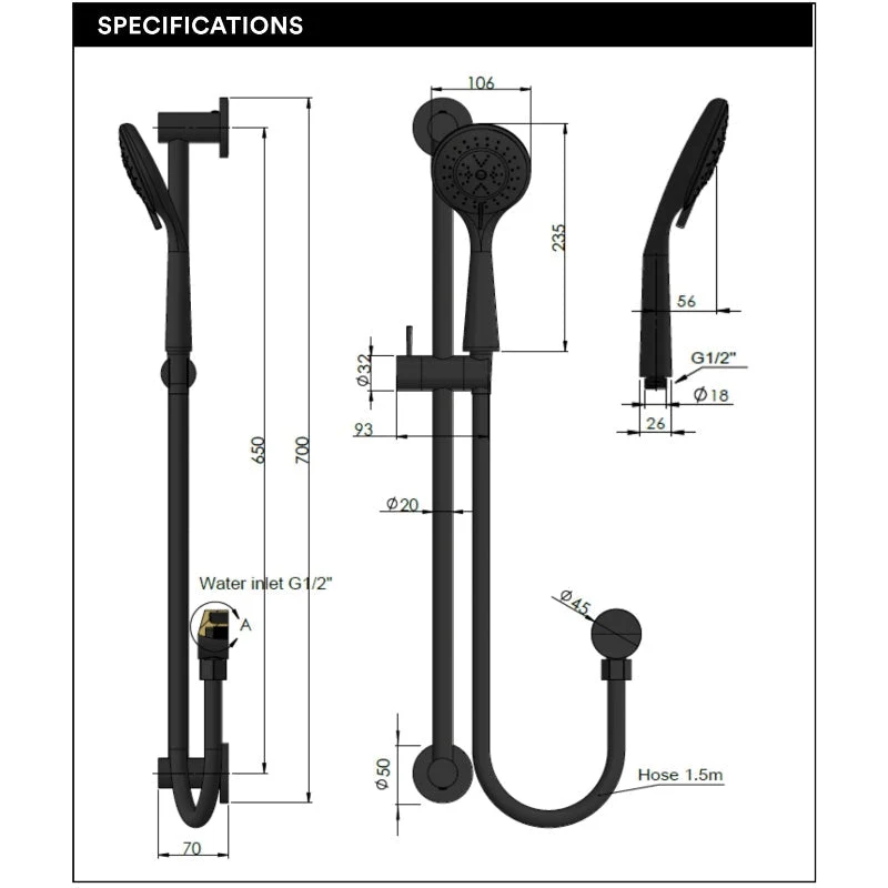 Meir Round Three Function Hand Shower on Rail Column - Champagne - Image 4