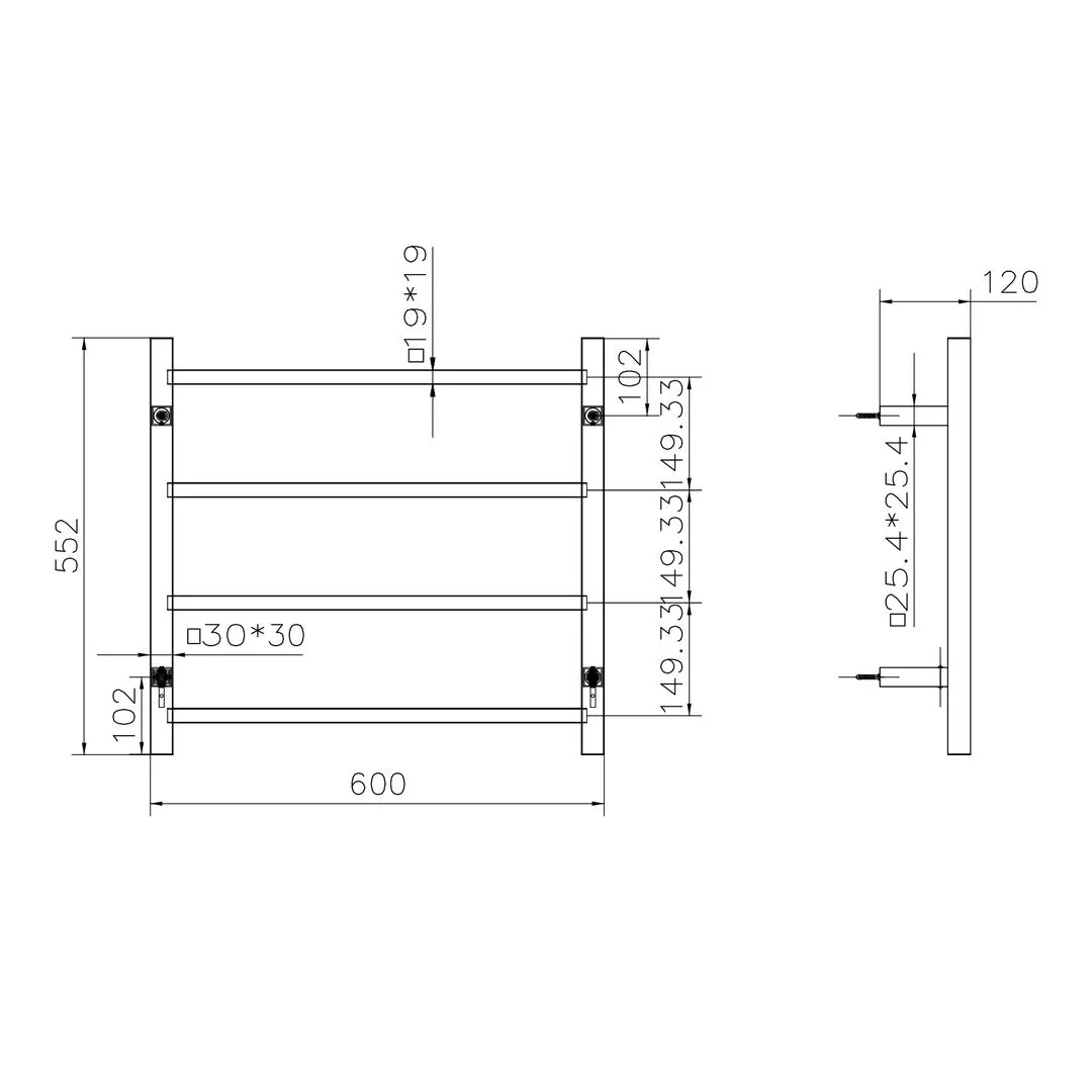 Linsol Spirit 4 Bar Heated Towel Rail - Gunmetal - Image 3