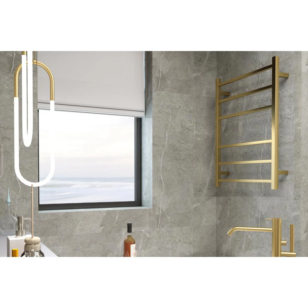 Linsol Spirit 6 Bar Heated Towel Rail - Brushed Brass - Image 3