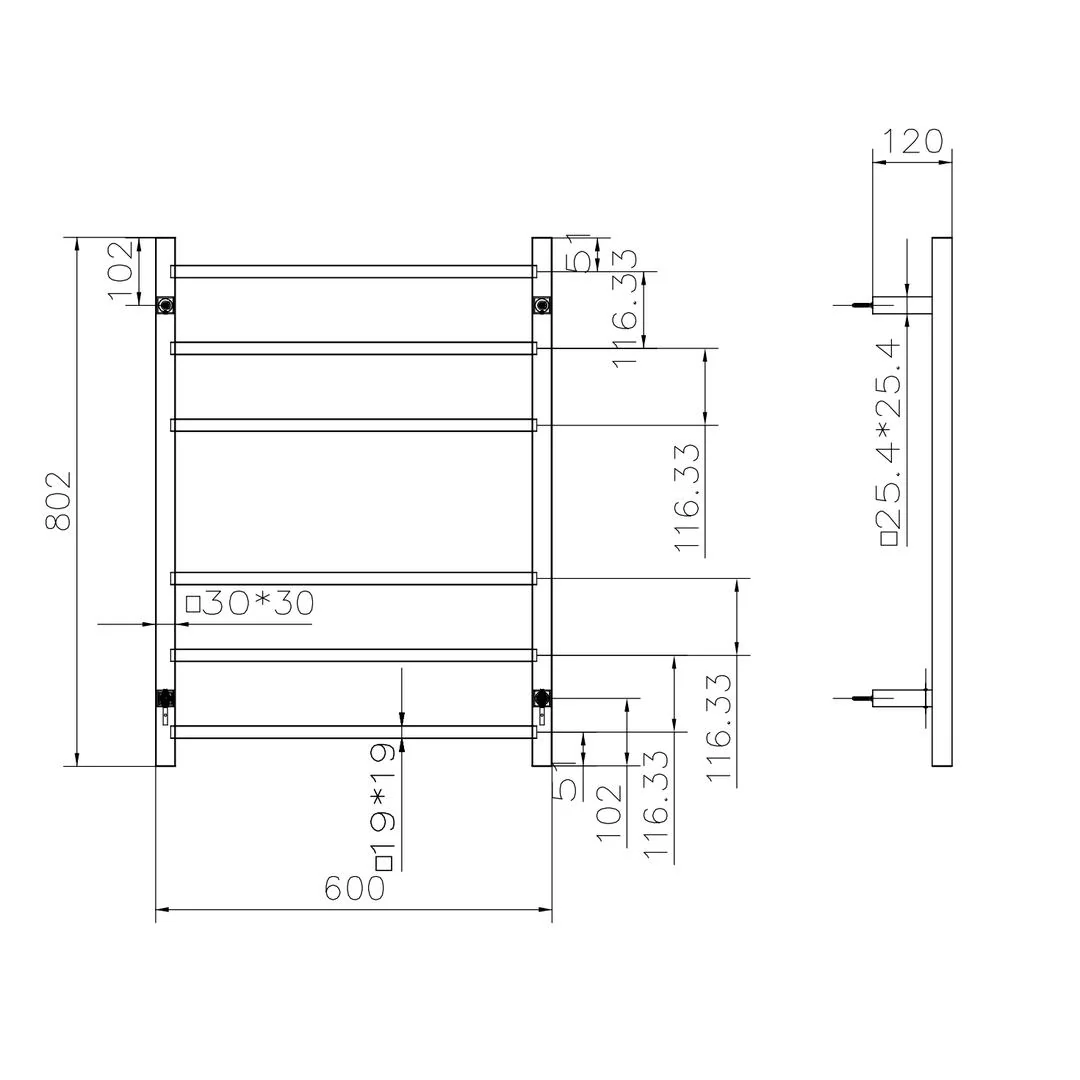 Linsol Spirit 6 Bar Heated Towel Rail - Brushed Nickel - Image 4