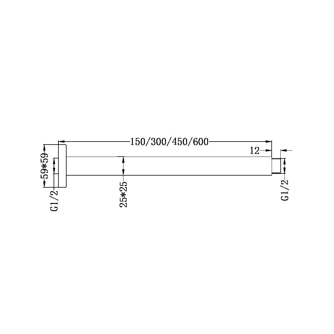 Nero Square Ceiling Arm Length - Chrome - Image 2