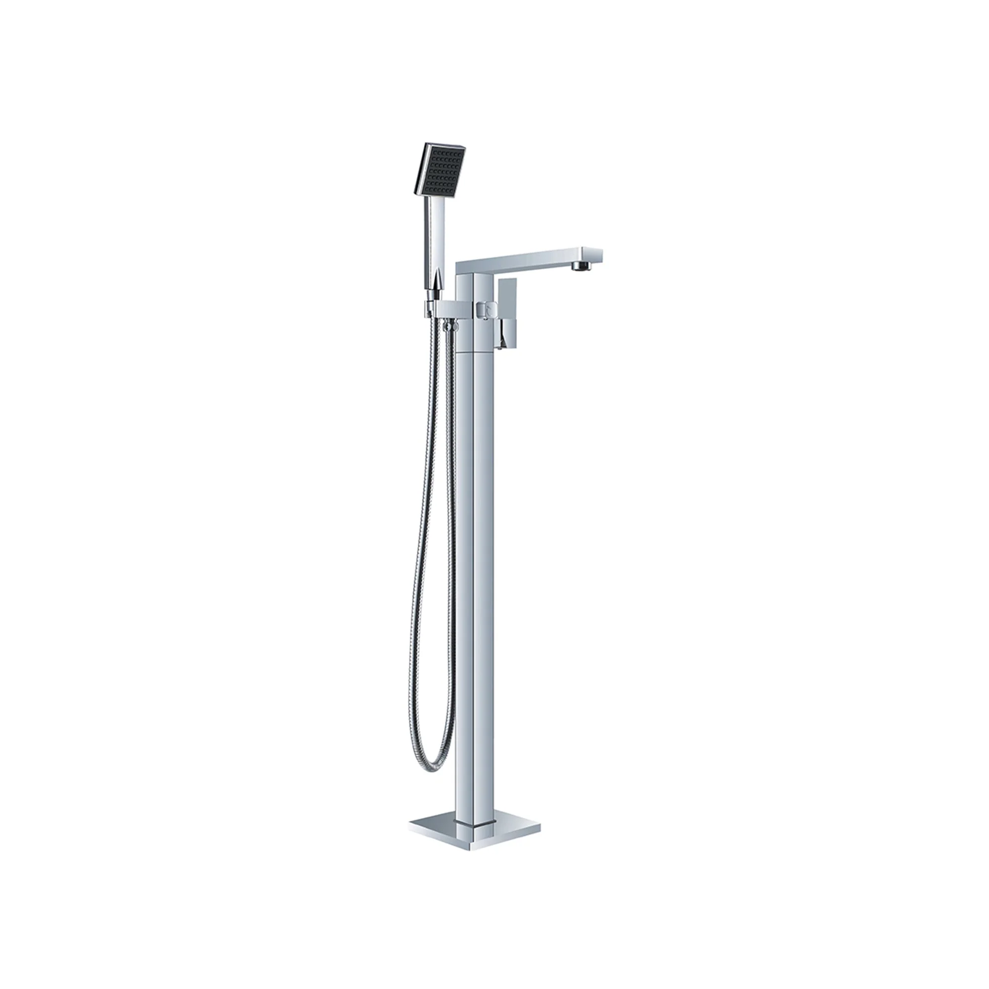 Nero Square Freestanding Bath Mixer With Hand Shower - Chrome
