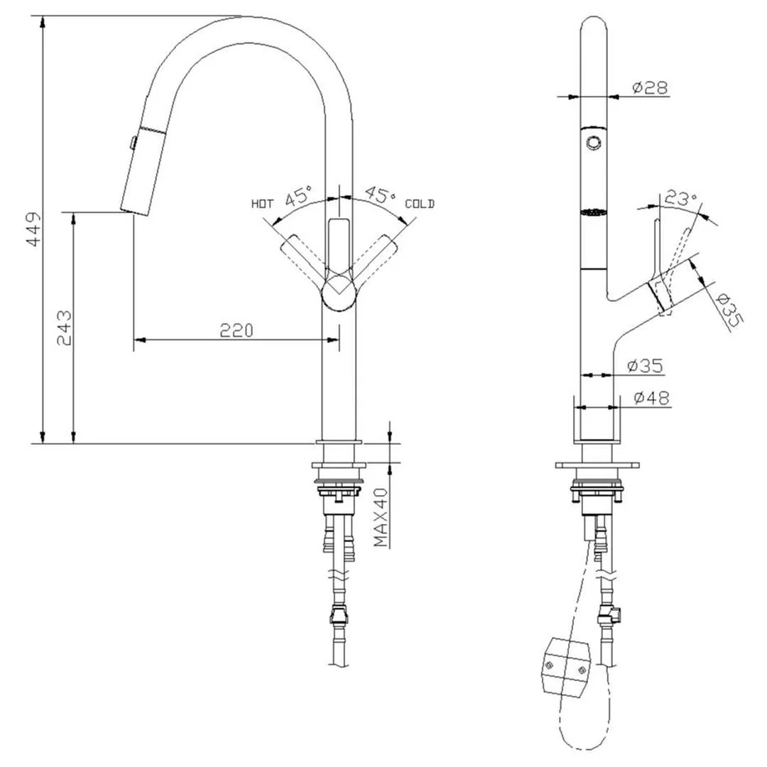 Linsol Tish S2 Pull Out Sink Mixer - Matte Black - Image 2