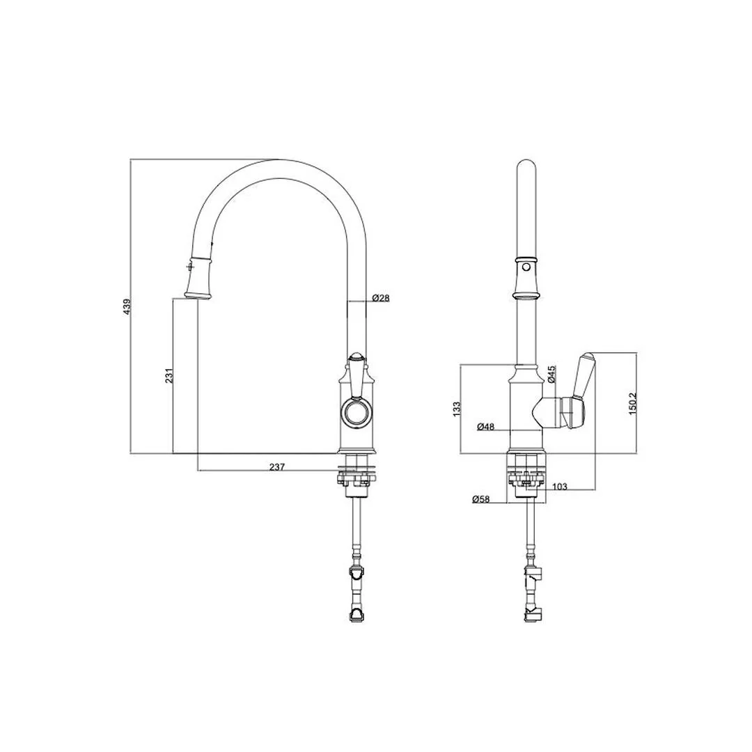 Linsol Tommy S2 Pull Out Sink Mixer - Brushed Brass - Image 4