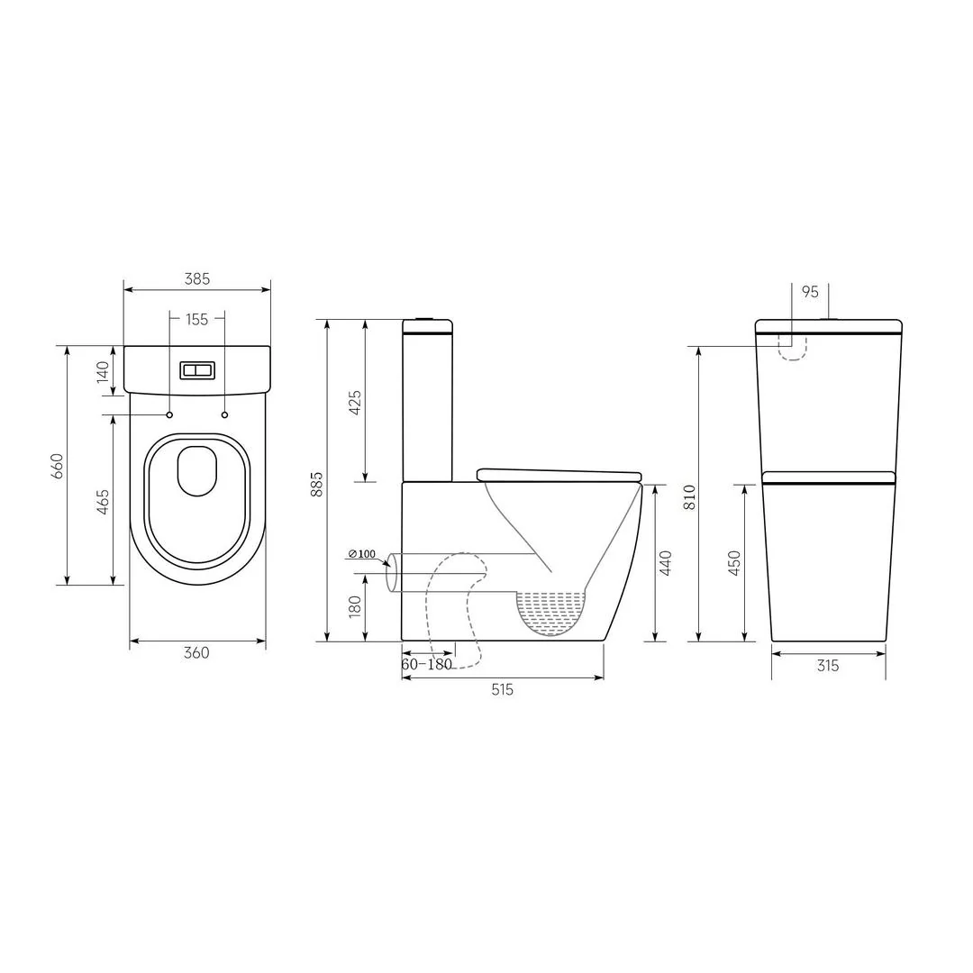 Linsol Viva Rimless Back to Wall Ambulant Toilet Suite - Gloss White - Image 2