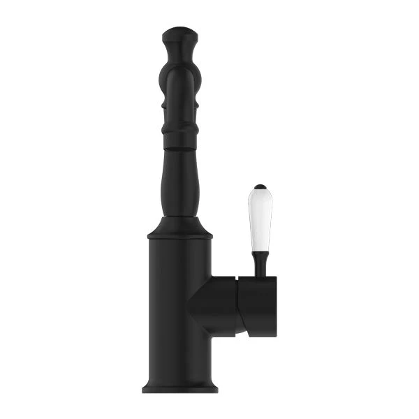Nero York Basin Mixer With White Porcelain Lever - Black Matte - Image 2
