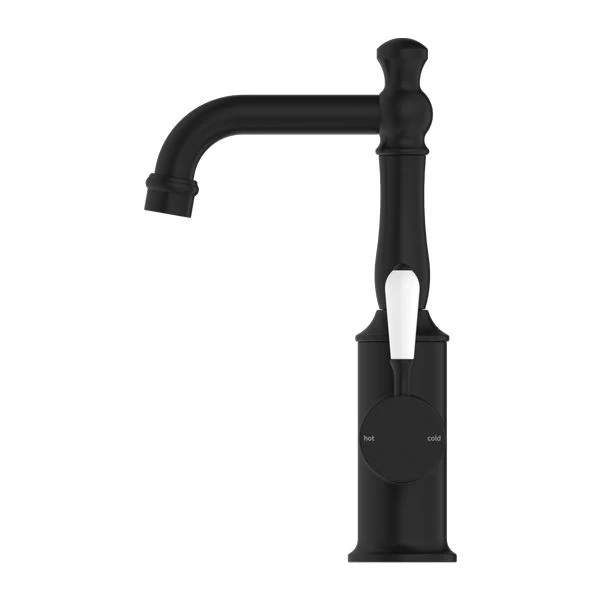 Nero York Basin Mixer With White Porcelain Lever - Black Matte - Image 3