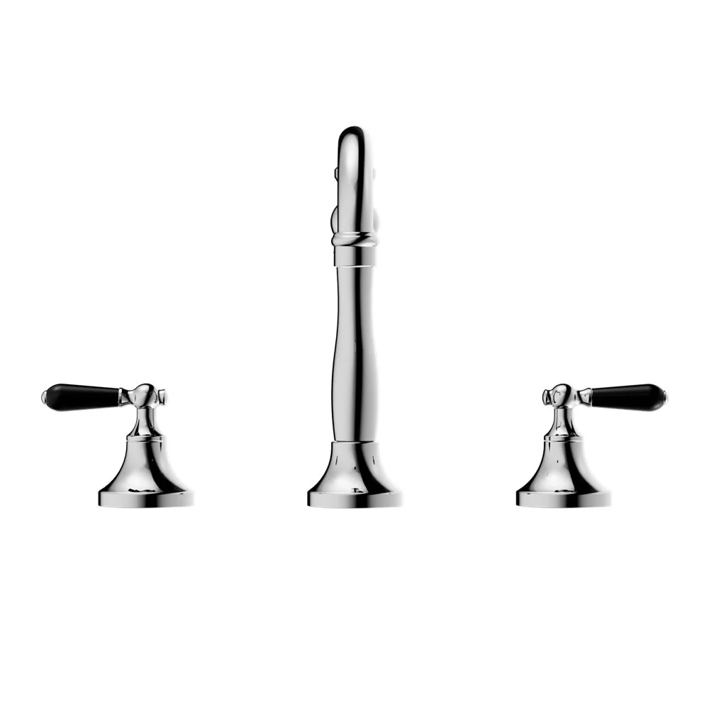 Nero York Basin Set With Black Porcelain Lever - Chrome - Image 2