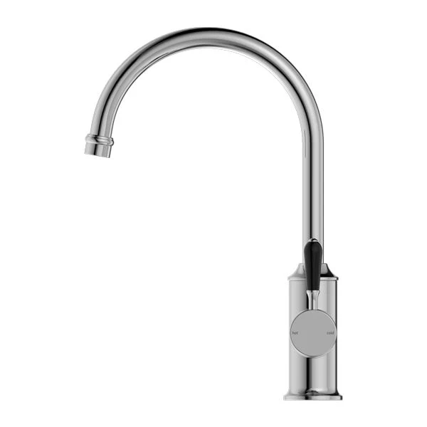 Nero York Kitchen Mixer Gooseneck Spout With Black Porcelain Lever - Chrome - Image 3