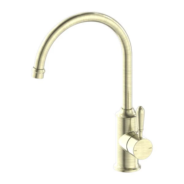Nero York Kitchen Mixer Gooseneck Spout With Metal Lever - Aged Brass