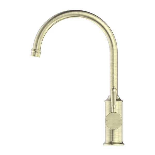 Nero York Kitchen Mixer Gooseneck Spout With Metal Lever - Aged Brass - Image 3