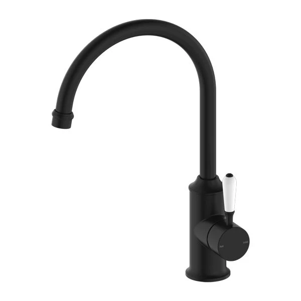 Nero York Kitchen Mixer Gooseneck Spout With White Porcelain Lever - Black Matte
