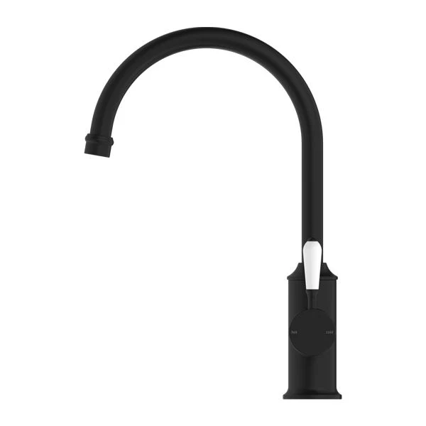 Nero York Kitchen Mixer Gooseneck Spout With White Porcelain Lever - Black Matte - Image 3