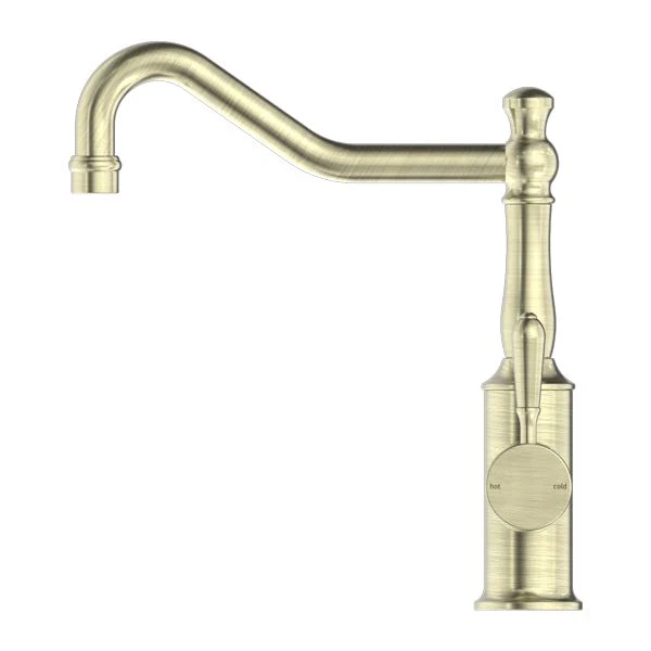 Nero York Kitchen Mixer Hook Spout With Metal Lever - Aged Brass - Image 3