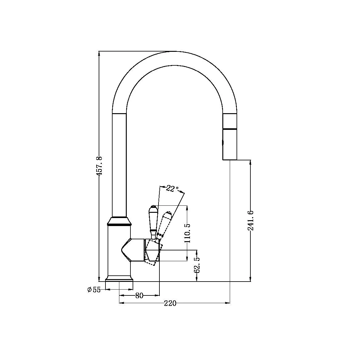 Nero York Pull Out Sink Mixer With Vegie Spray Function With Metal Lever - Chrome - Image 4