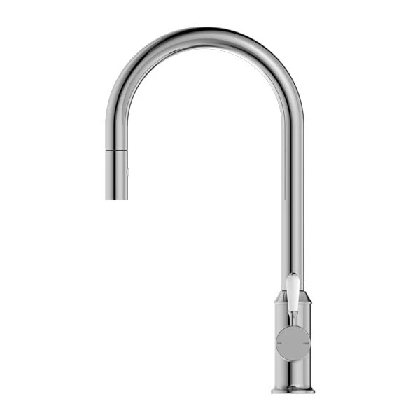Nero York Pull Out Sink Mixer With Vegie Spray Function With White Porcelain Lever - Chrome - Image 3