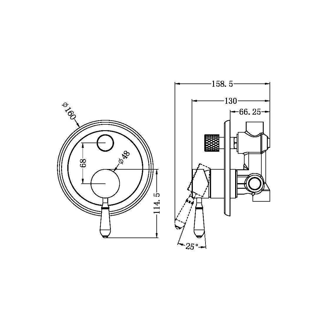 Nero York Shower Mixer With Diverter With Black Porcelain Lever - Chrome - Image 4