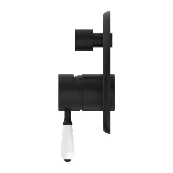 Nero York Shower Mixer With Diverter With White Porcelain Lever - Black Matte - Image 3