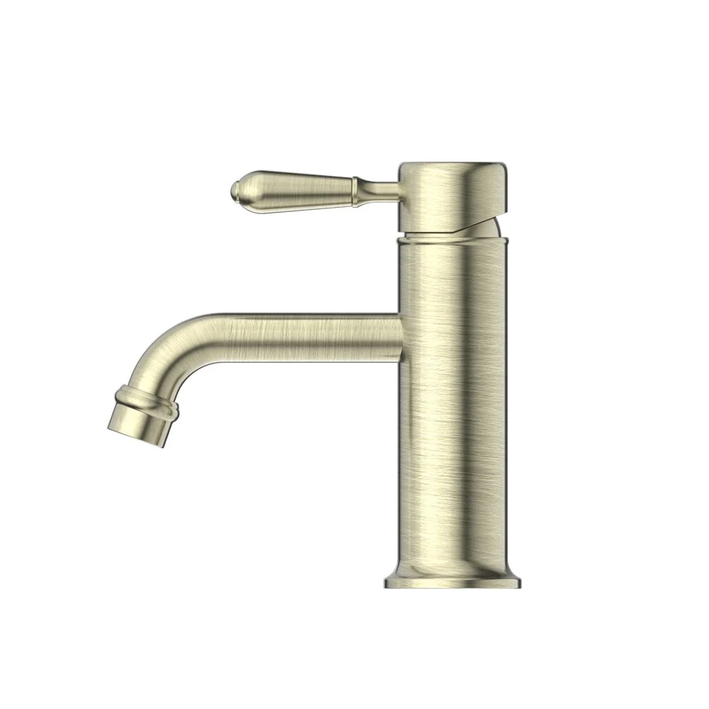 Nero York Straight Basin Mixer With Metal Lever - Aged Brass - Image 2