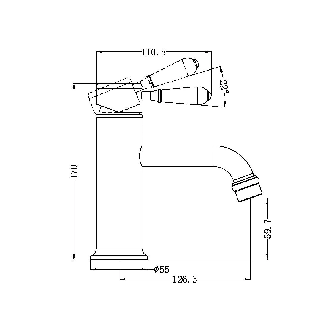 Nero York Straight Basin Mixer With White Porcelain Lever - Black Matte - Image 4