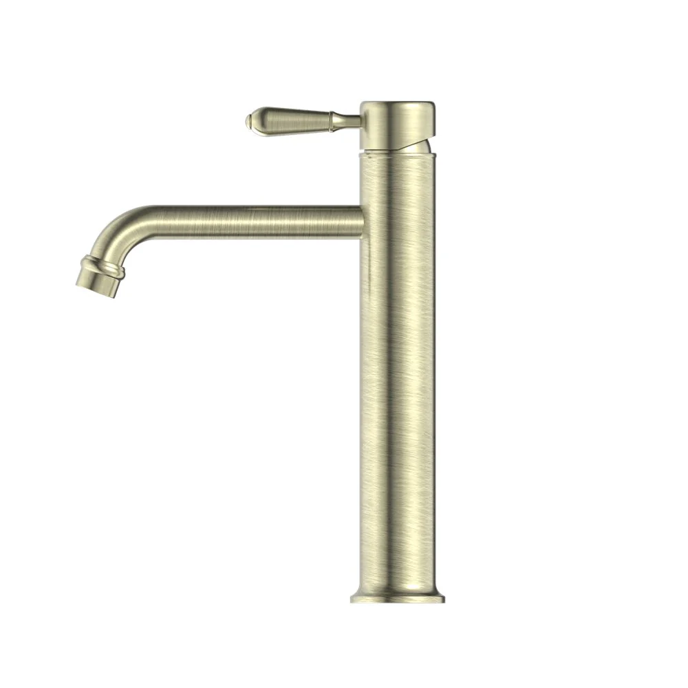 Nero York Straight Tall Basin Mixer With Metal Lever - Aged Brass - Image 2
