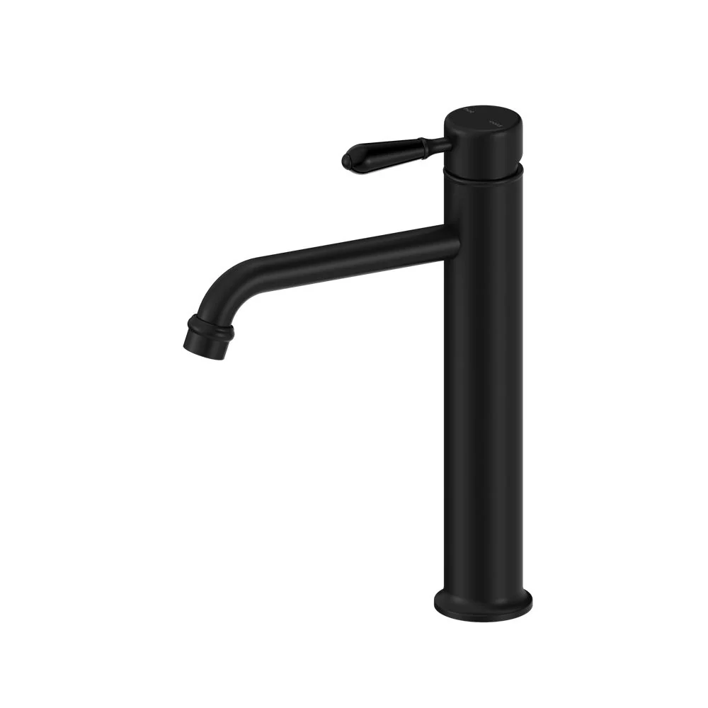 Nero York Straight Tall Basin Mixer With Metal Lever - Black Matte