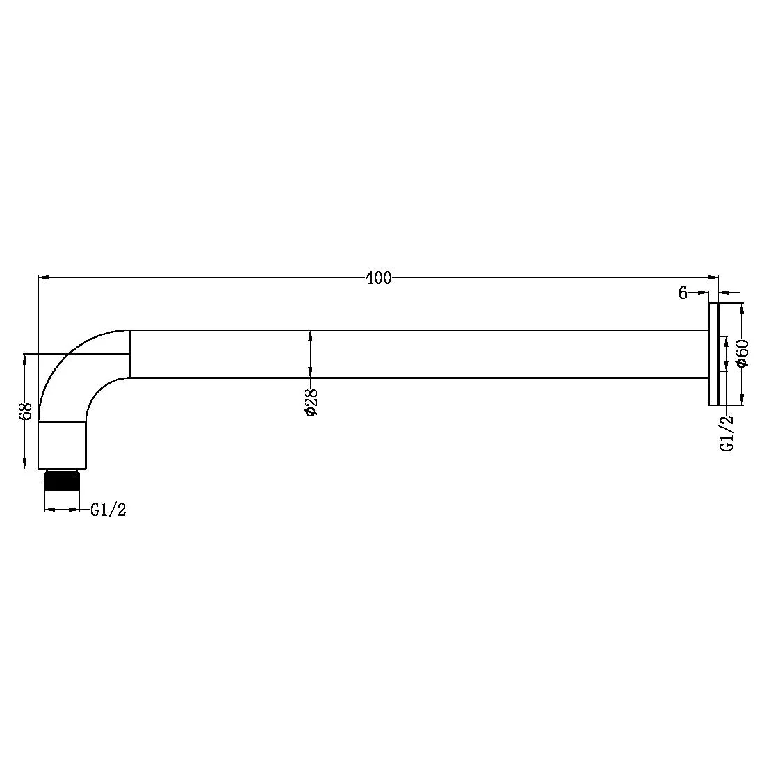 Nero Zen 316L Round Shower Arm 400mm - Brushed Nickel - Image 2
