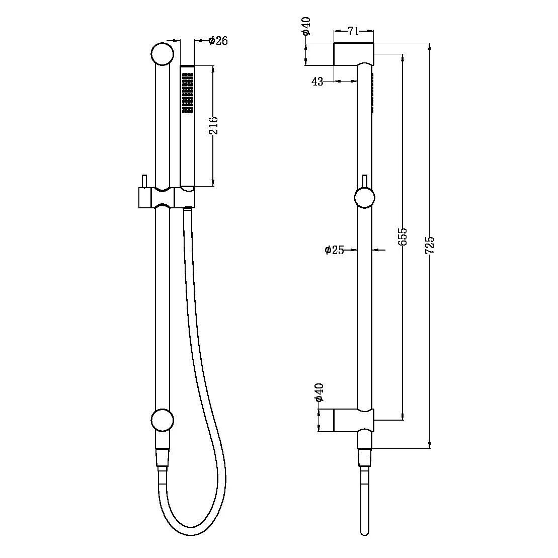 Nero Zen 316L Shower Rail With Outdoor Shower Hose - Brushed Bronze - Image 2
