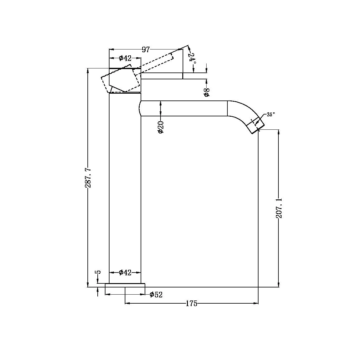 Nero Zen 316L Tall Basin Mixer Handless - Brushed Bronze - Image 2