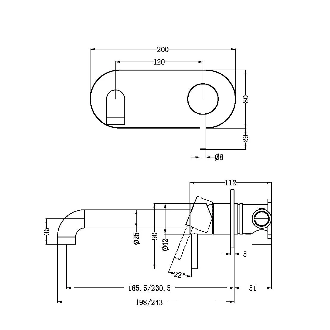 Nero Zen 316L Wall Basin/Bath Mixer - Brushed Nickel - Image 2
