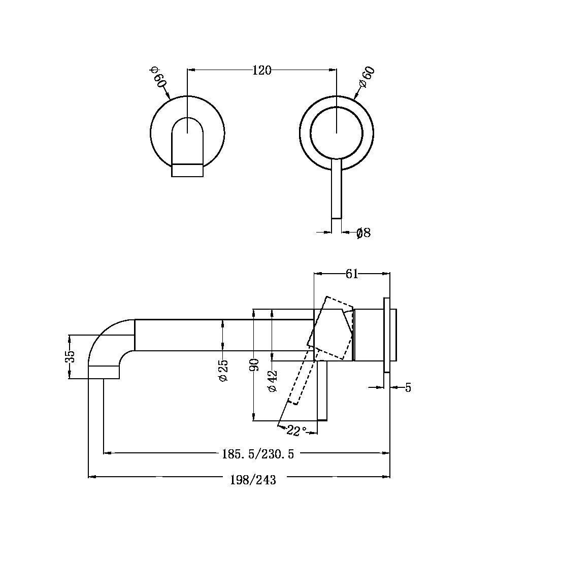 Nero Zen 316L Wall Basin/Bath Mixer Separate Back Plate (Trim Kit Only) - Brushed Gold - Image 4