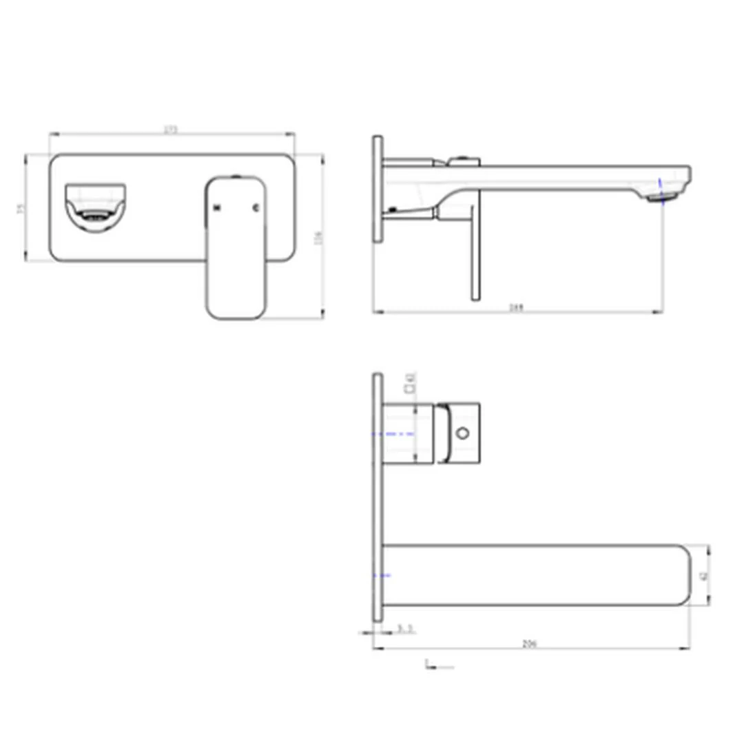 Linsol Zia 1-Plate Wall Basin or Bath Mixer Trim Kit - Gunmetal - Image 2