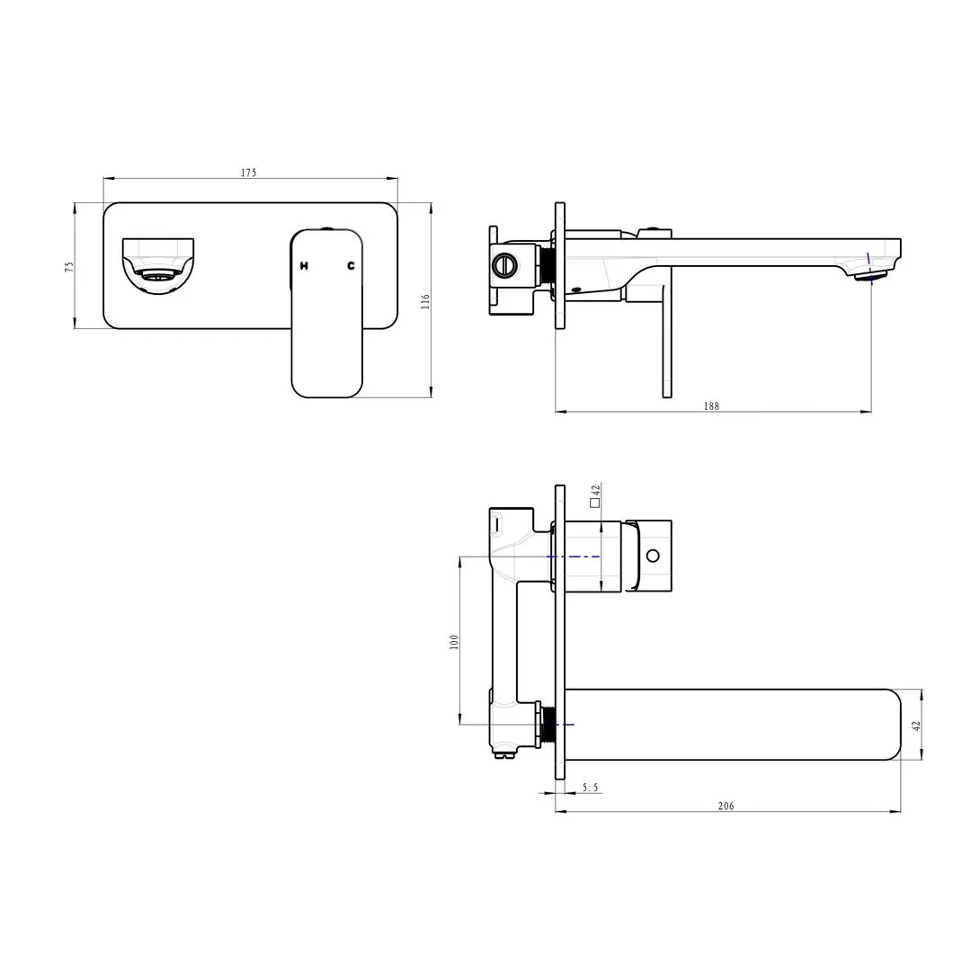 Linsol Zia Wall Basin or Bath Mixer - Brushed Nickel - Image 3